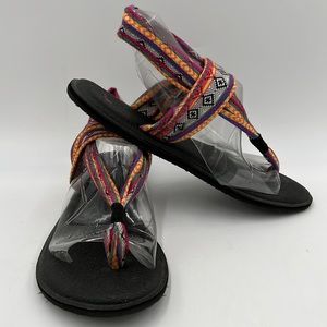 SANUK CUSHIONED WITH YOGA MAT SOLES SLING SANDALS LIGHTWEIGHT MULTICOLOR SIZE 10